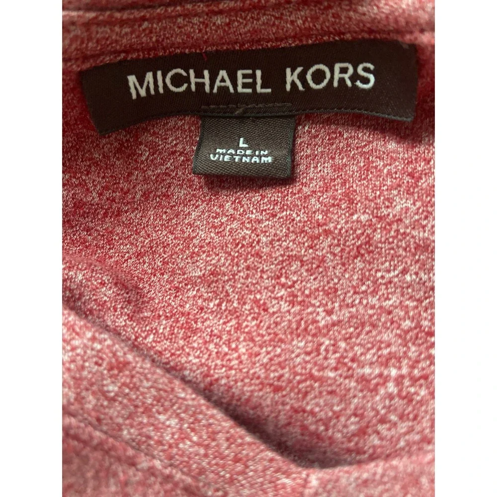 Michael Kors Mens V-Neck T-Shirt Heather Red Marl Short Sleeve Cotton Logo Large - Picture 4 of 5